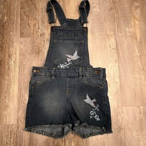 Wallflower Girl Overall Shorts Bird & Floral Embroidery Size Medium 10/12 Youth